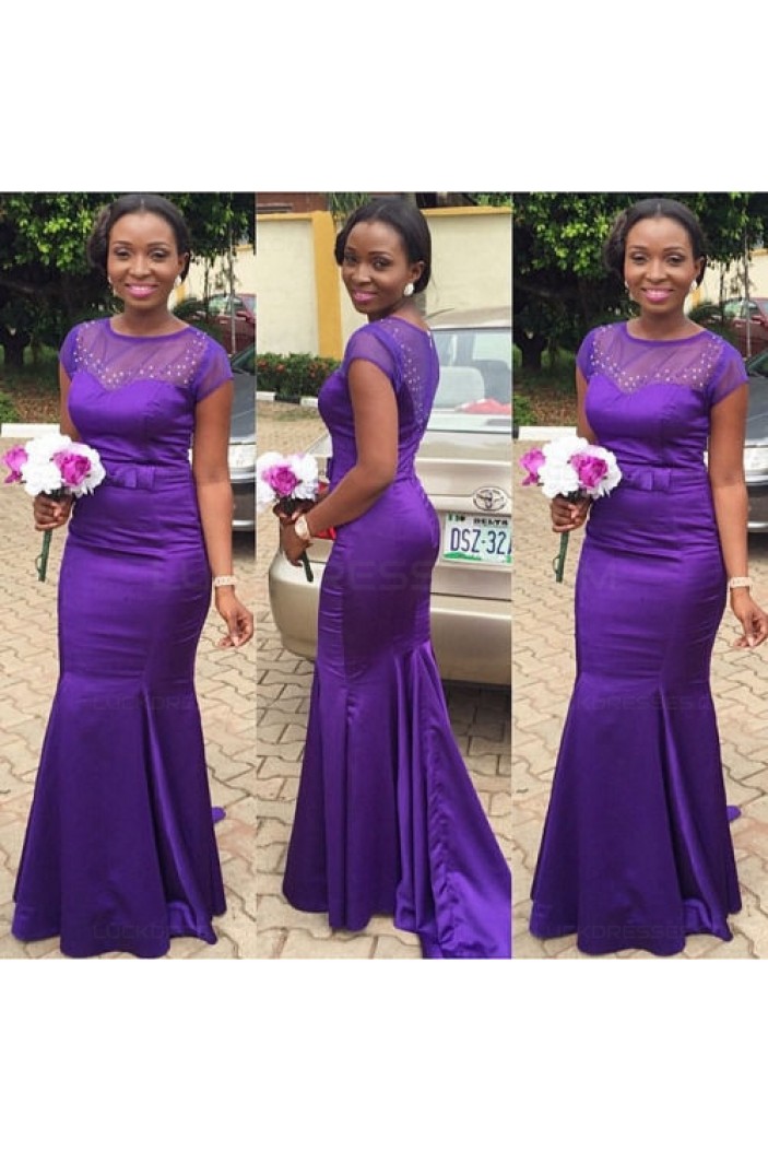 Mermaid Cap Sleeves Long Purple Prom Dresses Party Evening Gowns 3020240