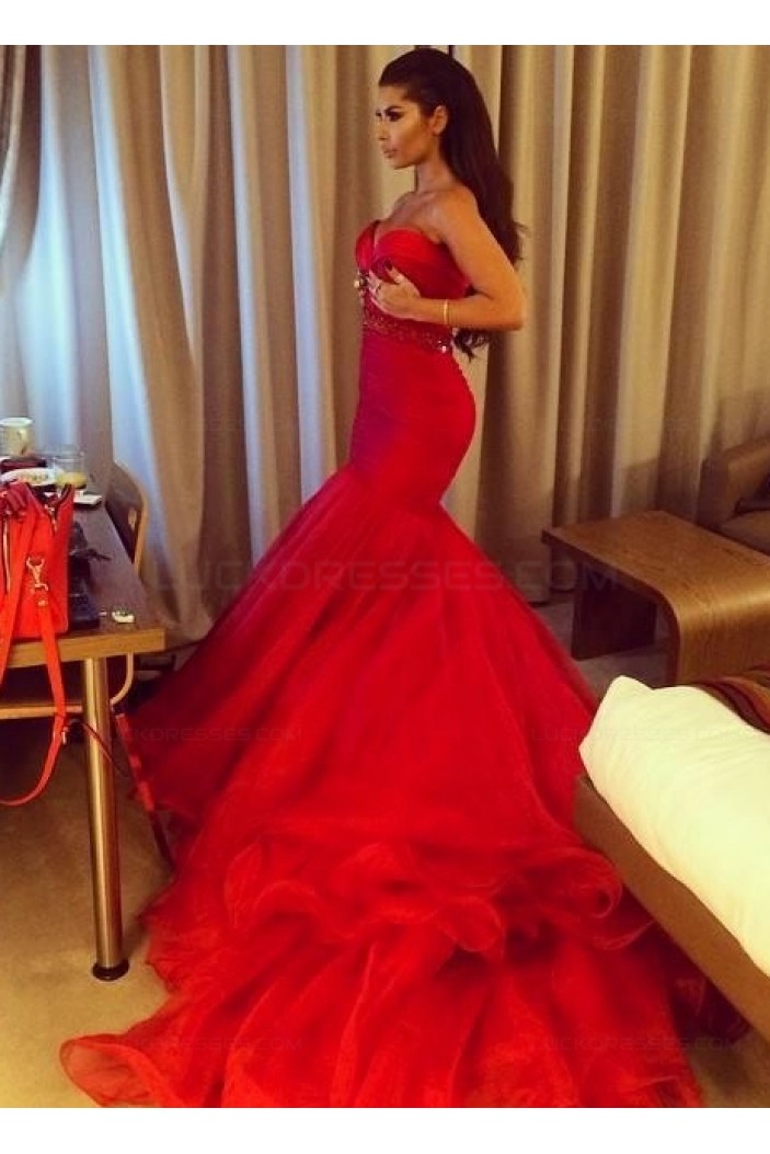 Mermaid Sweetheart Long Red Prom Dresses Party Evening Gowns 3020258