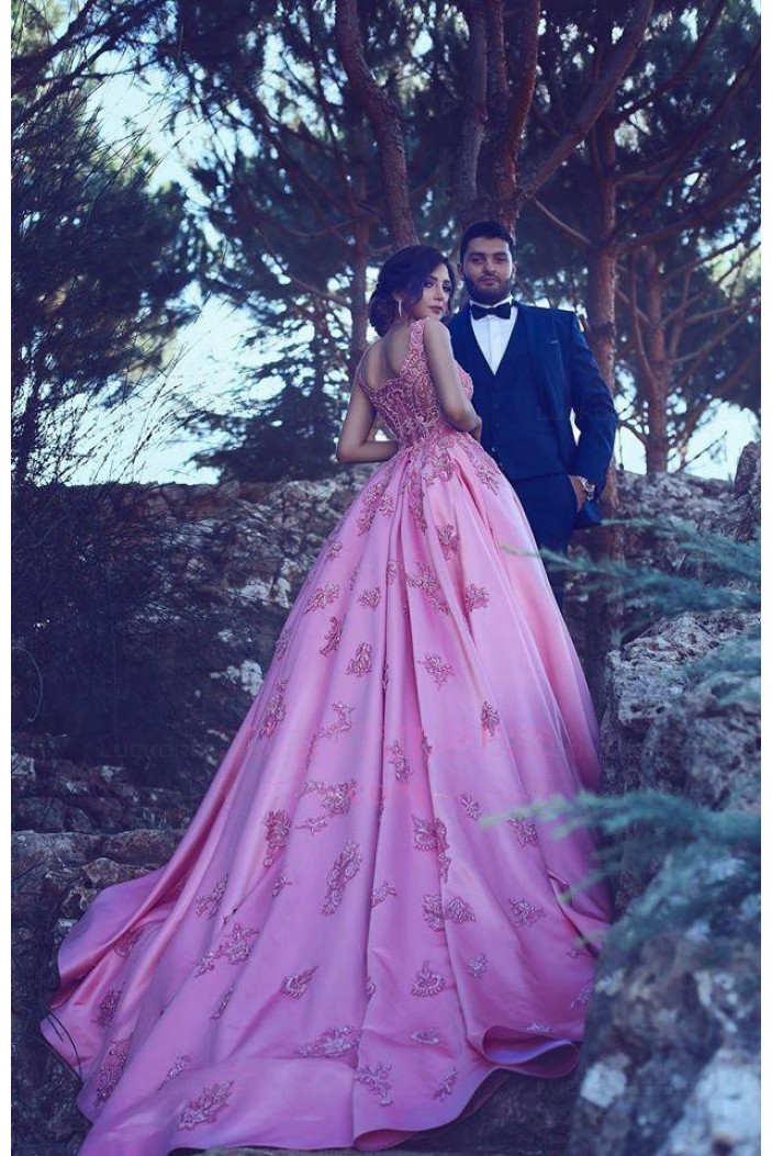 Ball Gown Lace Long Pink Prom Dresses Party Evening Gowns 3020260