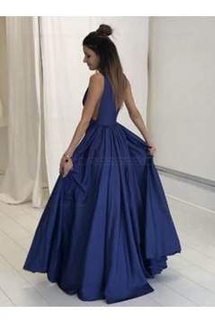 Long Blue Low V-Neck Prom Dresses Party Evening Gowns 3020274