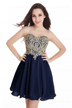 A-Line Sweetheart Gold Lace Appliques Short Purple Prom Dresses Party Evening Gowns 3020285