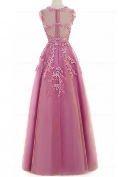 A-Line Illusion Neckline Lace Long Prom Dresses Party Evening Gowns 3020287