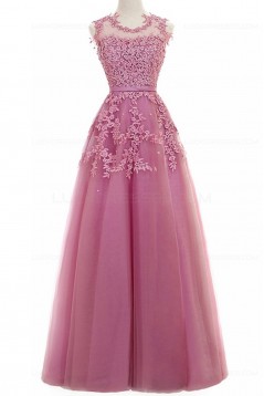 A-Line Illusion Neckline Lace Long Prom Dresses Party Evening Gowns 3020287