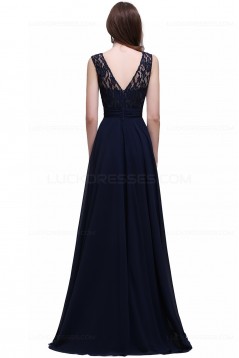 A-Line Lace Chiffon Long Navy Prom Dresses Party Evening Gowns 3020288