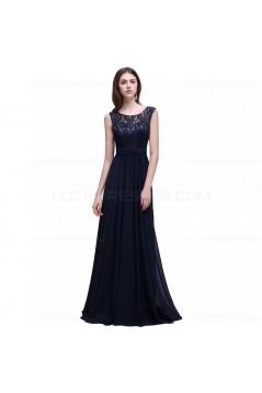 A-Line Lace Chiffon Long Navy Prom Dresses Party Evening Gowns 3020288