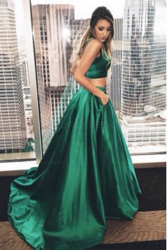 A-Line Two Pieces Green Prom Dresses Party Evening Gowns 3020295