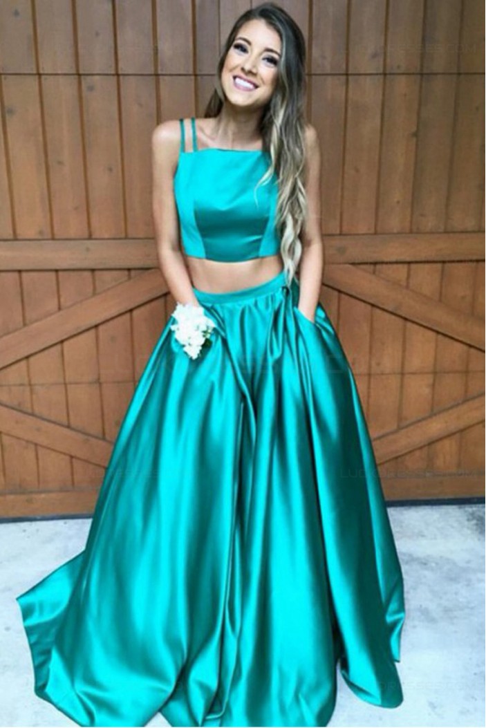 A-Line Two Pieces Green Prom Dresses Party Evening Gowns 3020295