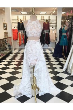 High Low Two Pieces White Lace Prom Dresses Party Evening Gowns 3020326