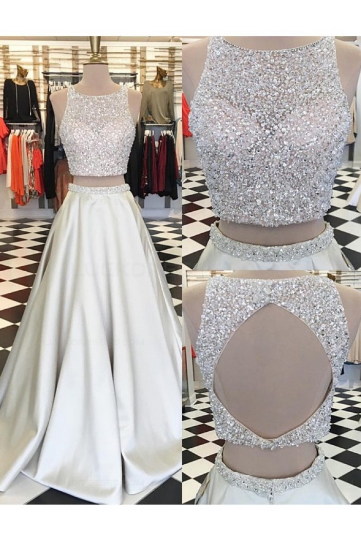 Beaded Sequins Two Pieces Keyhole Back Prom Dresses Party Evening Gowns 3020329