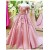 A-Line Off-the-Shoulder Short Sleeve Long Pink Prom Dresses Party Evening Gowns 3020331