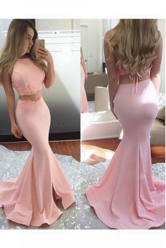 Mermaid Two Pieces Long Pink Prom Dresses Party Evening Gowns 3020337
