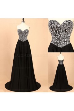 A-Line Sweetheart Beaded Long Black Prom Dresses Party Evening Gowns 3020359