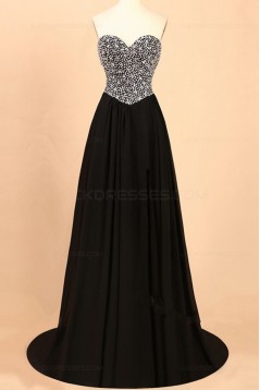 A-Line Sweetheart Beaded Long Black Prom Dresses Party Evening Gowns 3020359