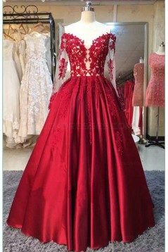 Long Sleeves Lace Satin Off-the-Shoulder Prom Dresses Party Evening Gowns 3020362