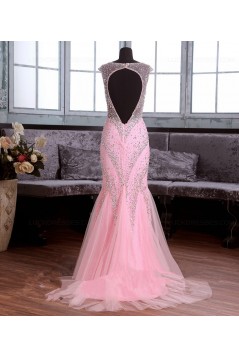 Long Pink Beaded Mermaid Lace Tulle Prom Dresses Party Evening Gowns 3020370