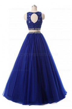 Two Pieces Beaded Lace Appliques Long Blue Prom Dresses Party Evening Gowns 3020380