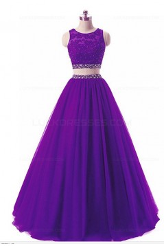 Two Pieces Beaded Lace Appliques Long Blue Prom Dresses Party Evening Gowns 3020380