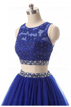 Two Pieces Beaded Lace Appliques Long Blue Prom Dresses Party Evening Gowns 3020380