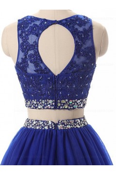 Two Pieces Beaded Lace Appliques Long Blue Prom Dresses Party Evening Gowns 3020380