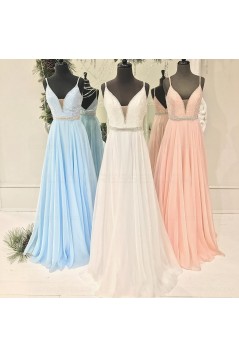 A-Line V-Neck Spaghetti Straps Long Prom Dresses Party Evening Gowns 3020389