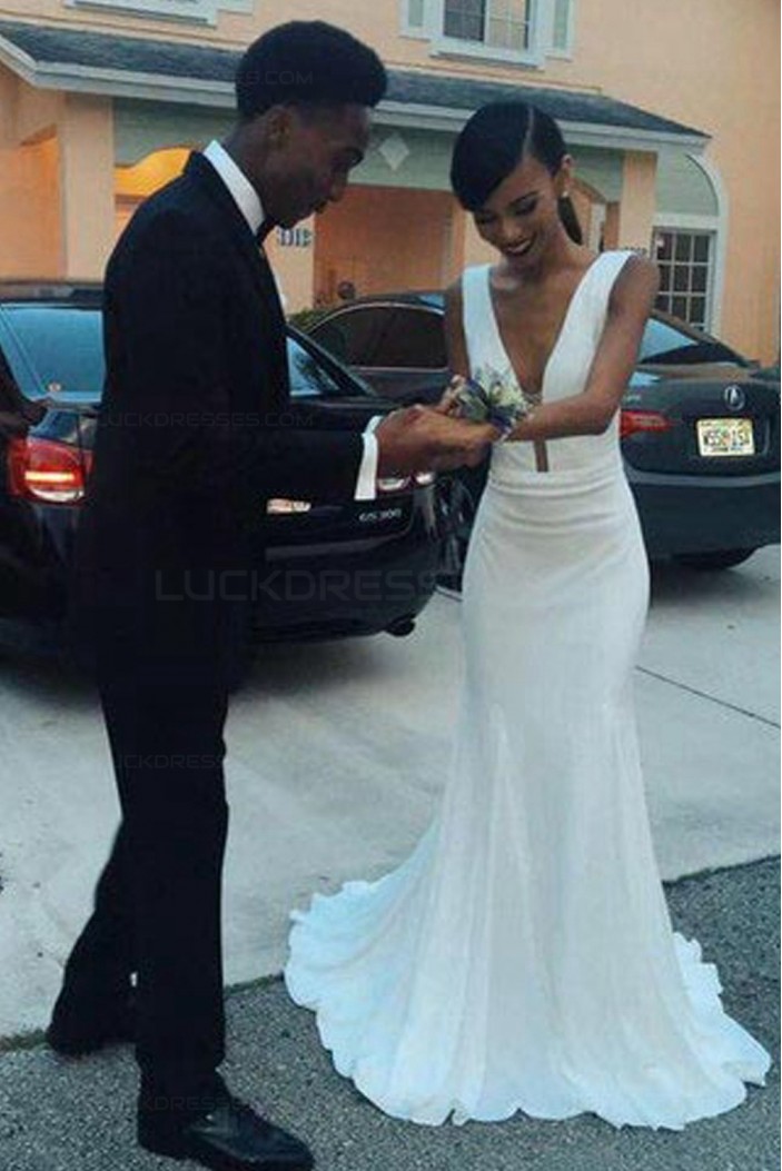 Long White Mermaid Prom Dresses Party Evening Gowns 3020417