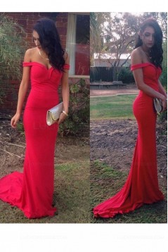 Long Red Mermaid Off-the-Shoulder Prom Dresses Party Evening Gowns 3020418