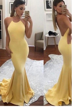 Long Yellow Halter Mermaid Prom Dresses Party Evening Gowns 3020431