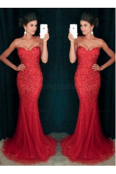 Mermaid Long Red Sparkly Prom Dresses Party Evening Gowns 3020449