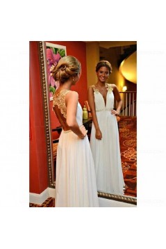 Long White Gold Lace Appliques Prom Dresses Party Evening Gowns 3020460