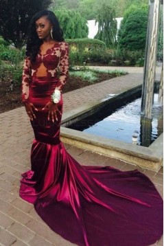Sexy Long Sleeves Lace Mermaid Prom Dresses Party Evening Gowns 3020499