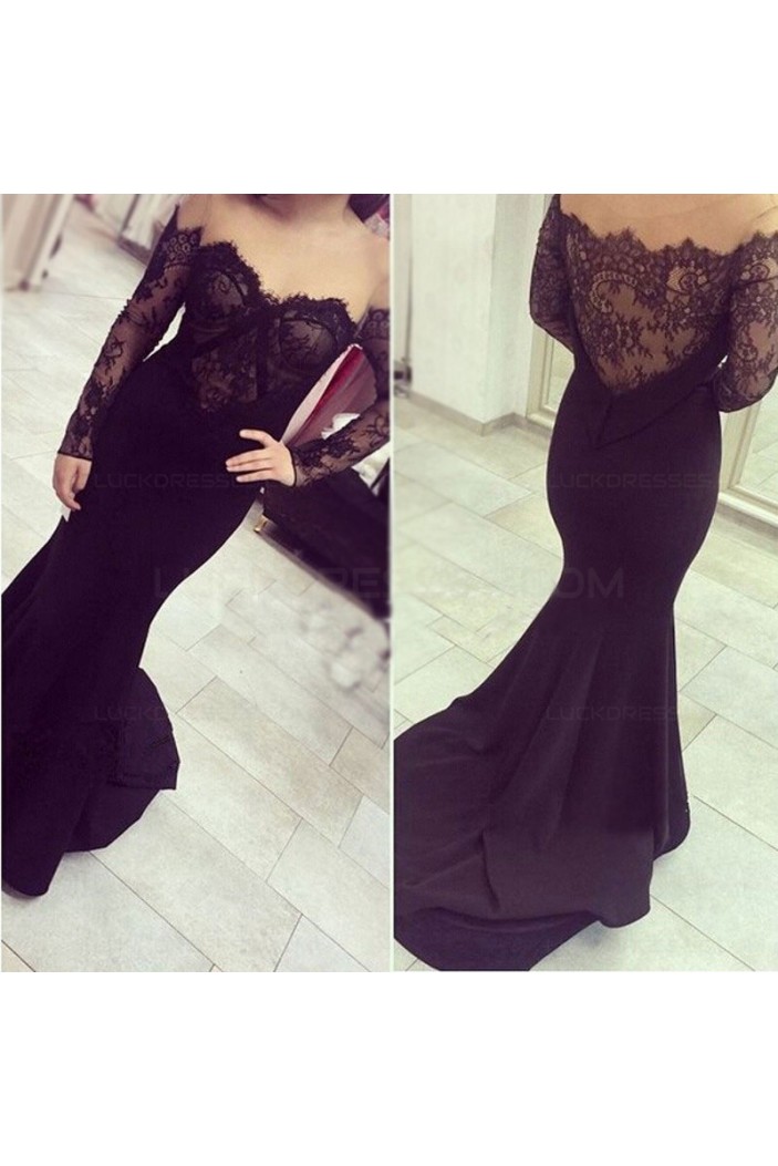 Mermaid Off-the-Shoulder Lace Long Sleeves Prom Dresses Party Evening Gowns 3020505