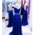 Long Blue Beaded Illusion Neckline Prom Dresses Party Evening Gowns 3020511