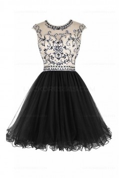 Short Black Beaded Homecoming Cocktail Prom Dresses 3020525