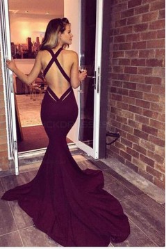 Mermaid Low V-Neck Burgundy Long Prom Dresses 3020555