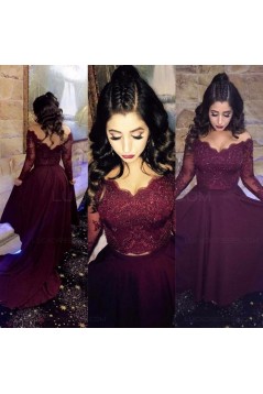 Assymetrical Two Pieces Lace Burgundy Long Evening Party Prom Dresses 3020556