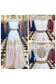 A-line Two Piece Long Floor Length Prom Dress with Open Back 3020557