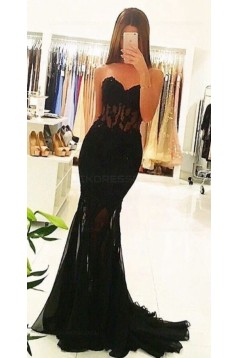 Long Black Sexy Lace Mermaid Prom Party Dresses 3020559