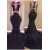 Mermaid Long Black High Neck Prom Evening Dresses with Gold Lace Appliques 3020573