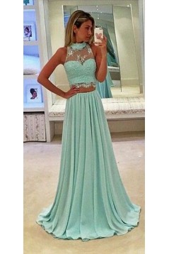Mint Green Two Pieces Lace Chiffon Prom Evening Dresses 3020592
