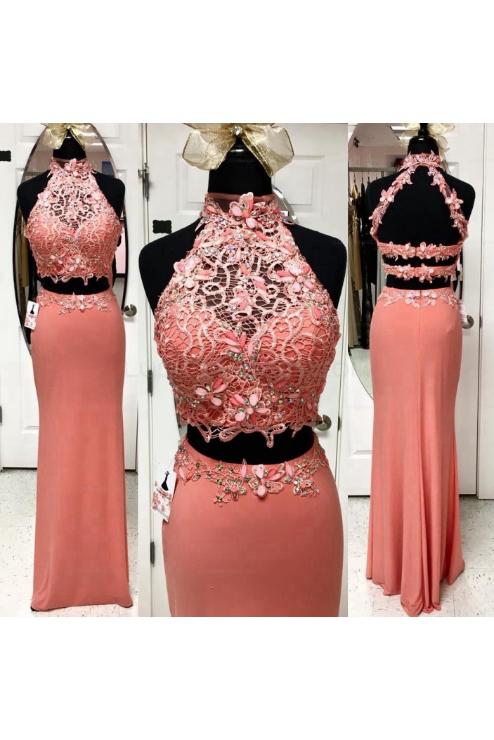 Beaded Two Pieces Lace Long Prom Evening Party Dresses 3020616