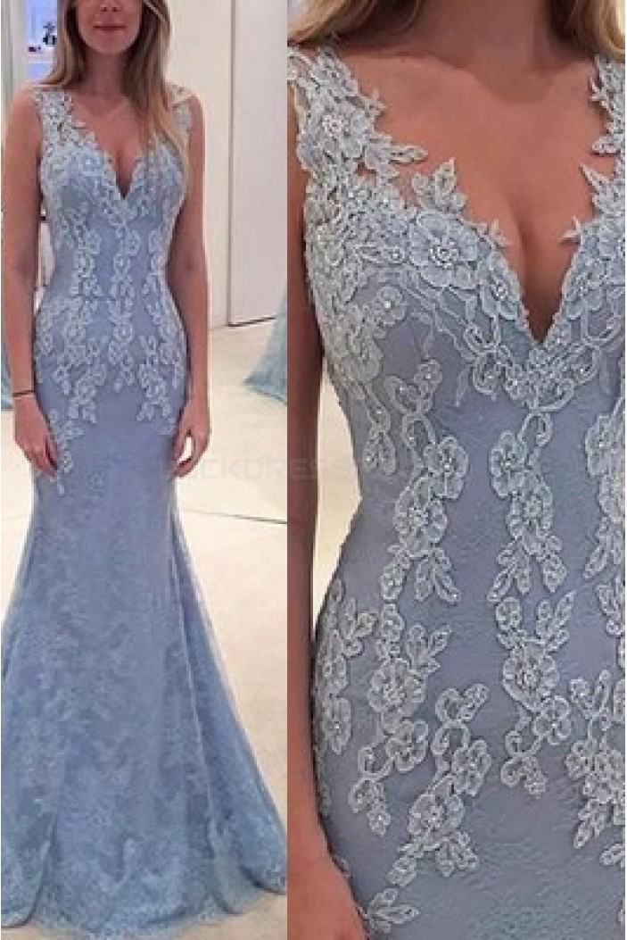 Mermaid V-Neck Lace Long Prom Evening Party Dresses 3020637