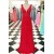 Long Red V-Neck Chiffon Lace Appliques Prom Evening Party Dresses 3020642