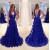 A-Line V-Neck Beaded Long Blue Lace Prom Evening Party Dresses 3020644