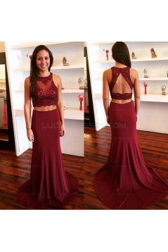 Two Pieces Mermaid Lace Appliques Long Prom Evening Party Dresses 3020653