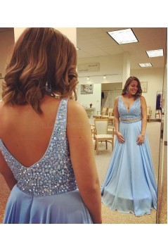 Long Blue Beaded Plus Size Prom Evening Party Dresses 3020657