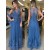 Long Blue Beaded Lace Appliques Prom Evening Party Dresses 3020662