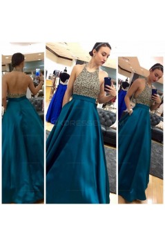 A-Line Halter Beaded Long Prom Evening Party Dresses 3020678