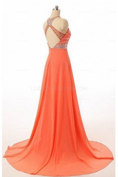 A-Line Beaded Long Chiffon Prom Evening Party Dresses 3020688