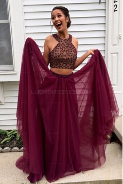 Beaded Two Pieces Long Prom Evening Party Dresses 3020689