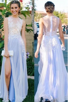 Elegant Illusion Neckline Lace Chiffon Long Prom Evening Party Dresses 3020695